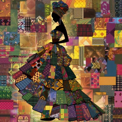 African Woman Silhouette Kente Panel /African Fabric Quilt Fabric/ Patchwork Print Fabric.
