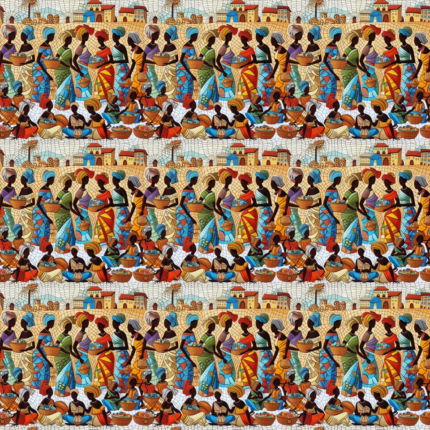 African Marketplace Village Scene