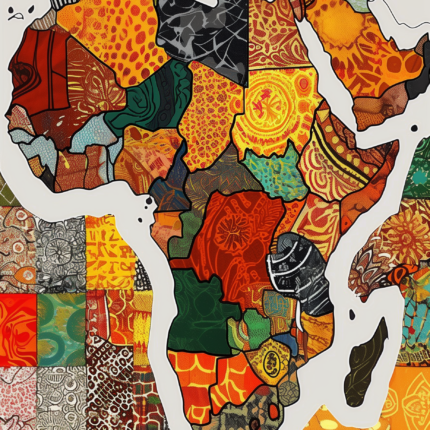 Colorful African map patchwork cotton fabric panel