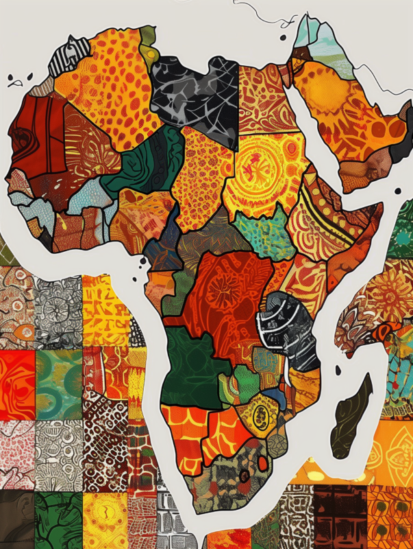 Colorful African map patchwork cotton fabric panel