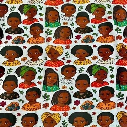 African kids cotton fabric with Black children natural hairstyles braids and headwraps