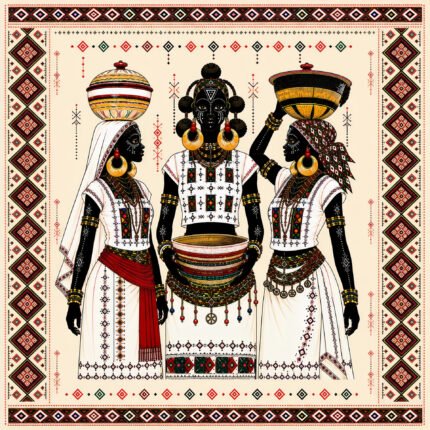 Fulani Women of Nigeria 45 by 45 inch cotton fabric panel by Motherland Fabrics
