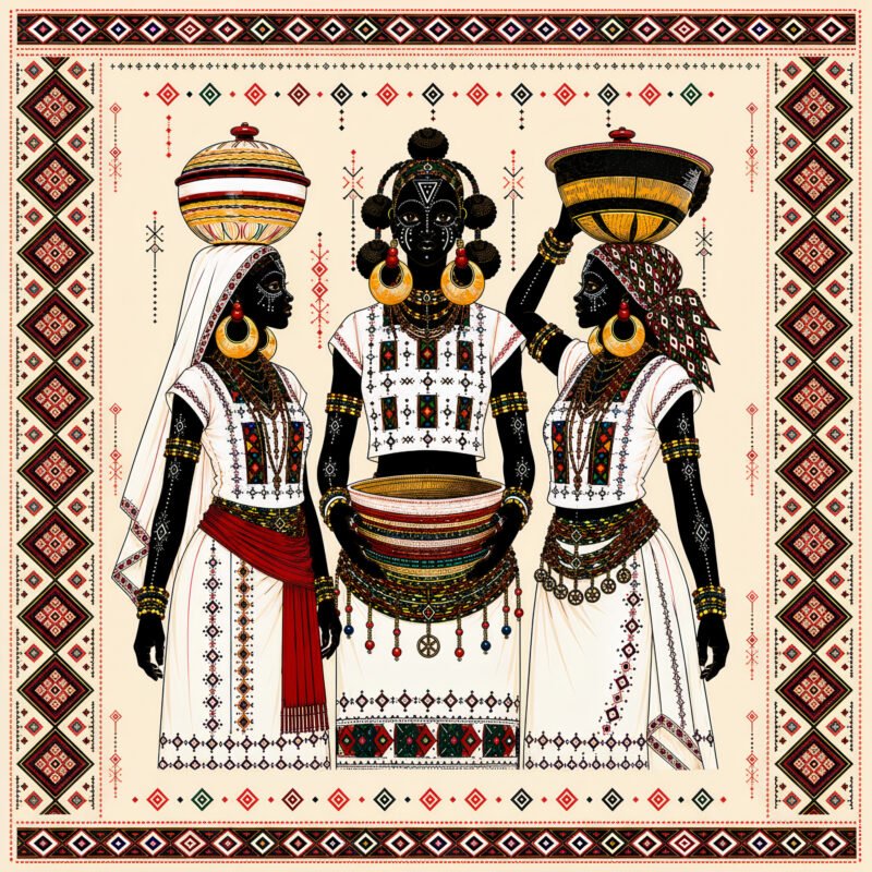 Fulani Women of Nigeria 45 by 45 inch cotton fabric panel by Motherland Fabrics