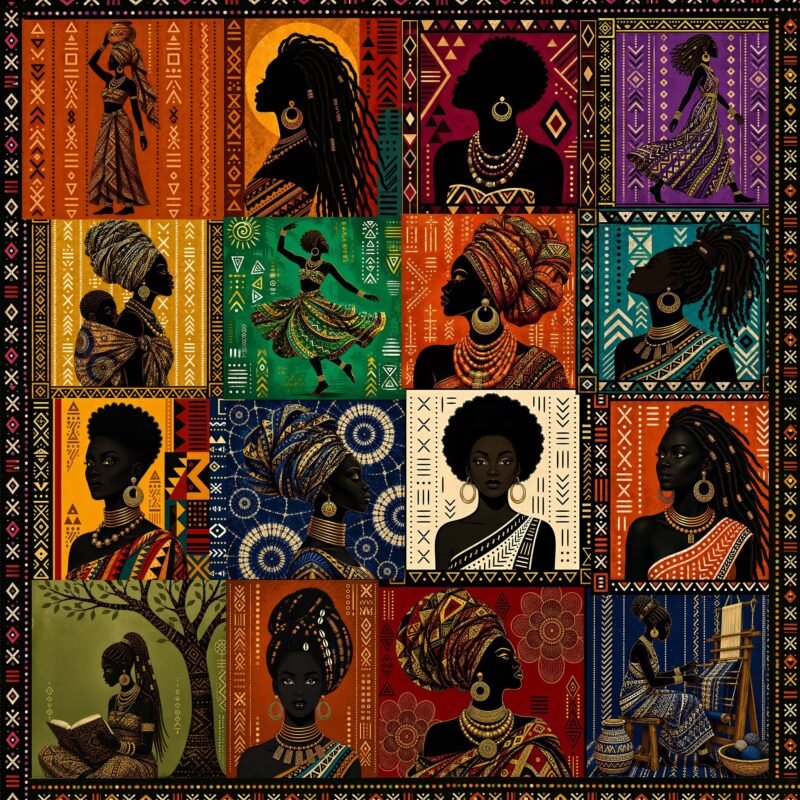African Women Mosaic Fabric Panel – 45″ x 45″ African Heritage Quilting Cotton Panel