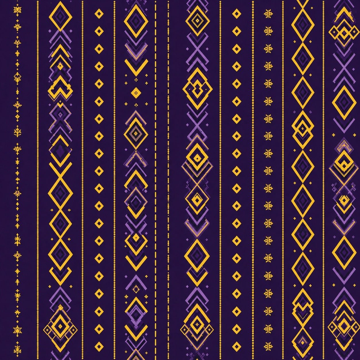 PURPLE gEOMETRRIC FABRIC Royal Rhythm purple and gold African-inspired geometric cotton fabric with vertical diamond and chevron stripes